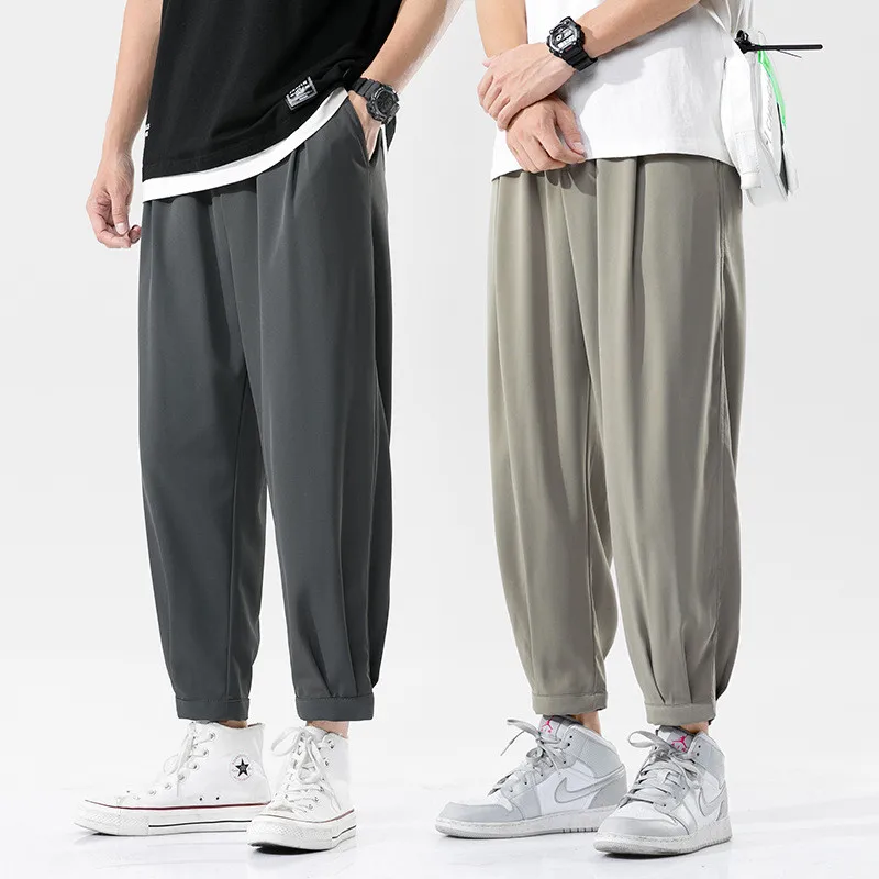 

2021 NEW Ice silk fabric Pants Men Casual Formal Slim Fit Spring summer Male hip hop Ankle Length Straight Trousers
