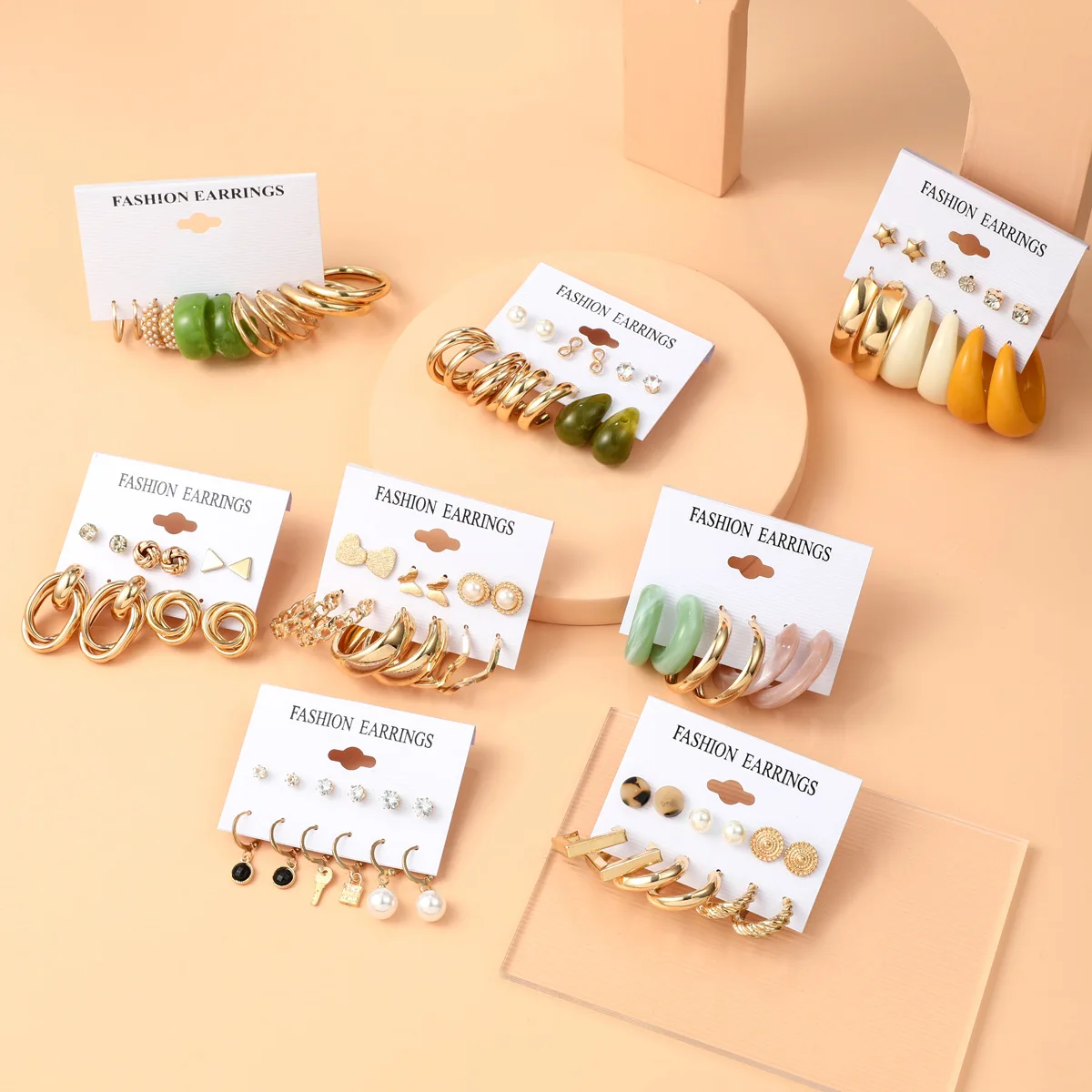 

Creative and simple acrylic earrings set, metal earrings, pearl earrings hoop earrings for women gold multi hoop earring