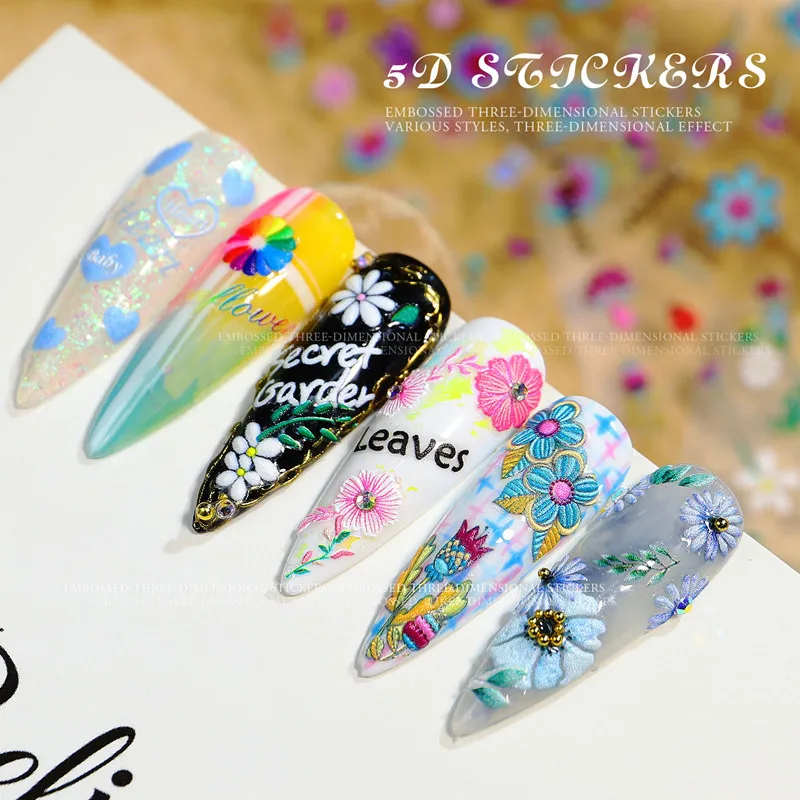 Мультяшные наклейки для ногтей 5D на ногти маникюра цветы любовь сердце конфеты