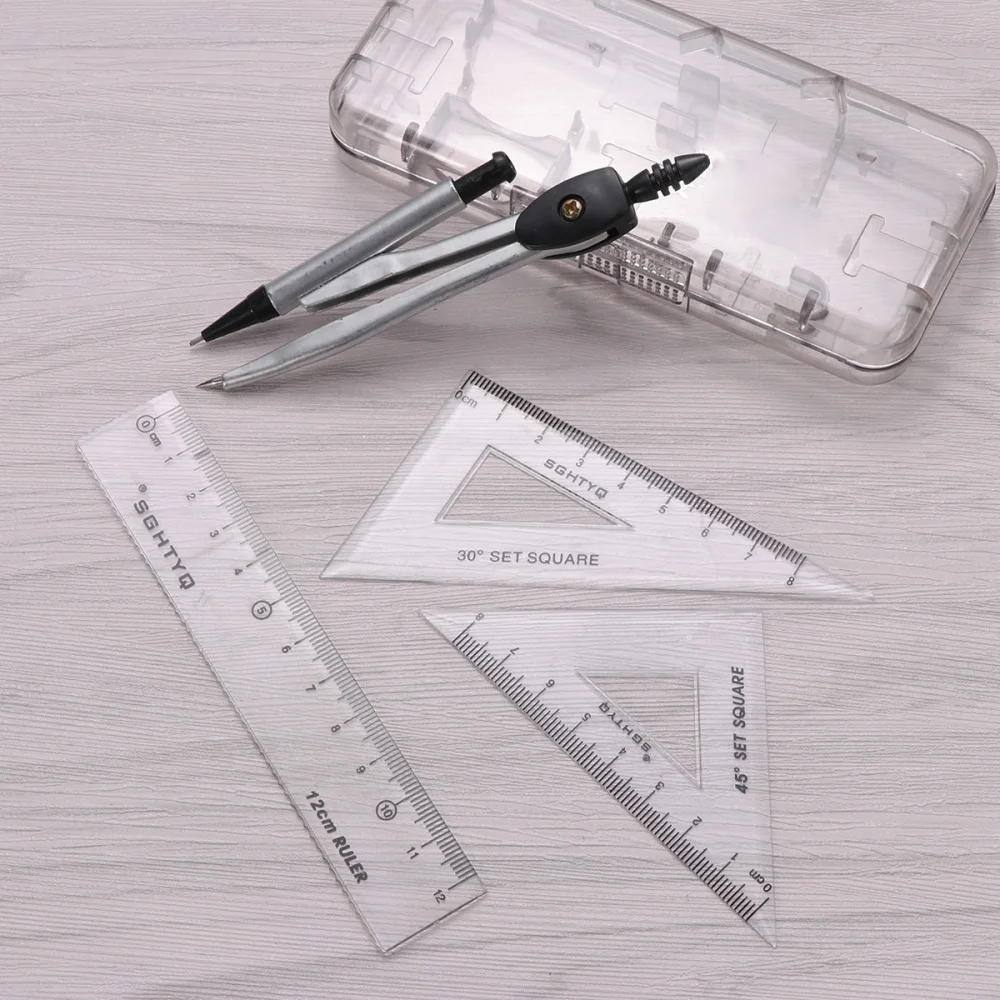 

Compasses Set Geometry Drawing Tool with Protractor Divider Ruler Pencil Lead Eraser