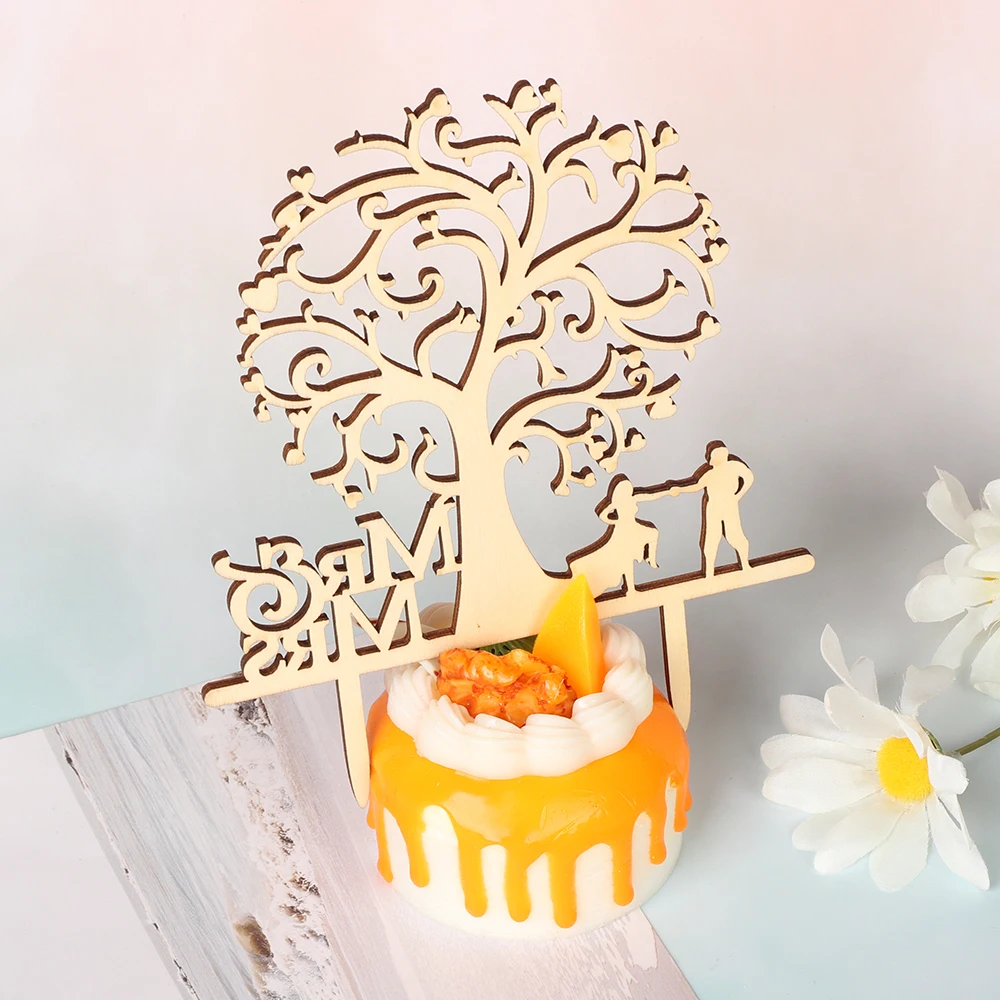 Винтажный Деревянный Торт с буквами 1 шт. лазерная резка Topper деревянные украшения
