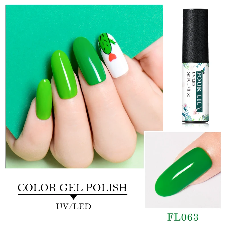 Гель лак серии Four Lily Green 5 мл Полупостоянный для маникюра отмачиваемый ногтей УФ и