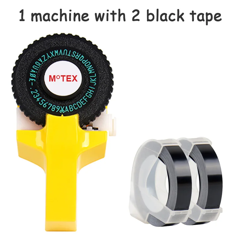 Желтый Цвет MoTex E101 принтер мини DIY ручной совместимый для dymo 3D Тиснение Ручной ленточный ручной пишущая машинка надписи машина - Цвет: machine add 2 black