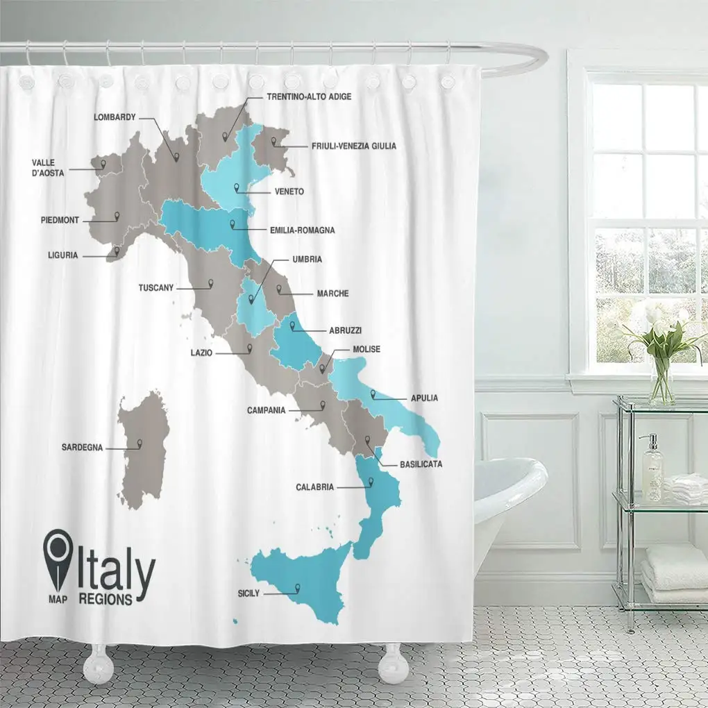 

Italian Regions Map of Italy Mappa Delle Regioni Italia Blue Gray Abstract Shower Curtains