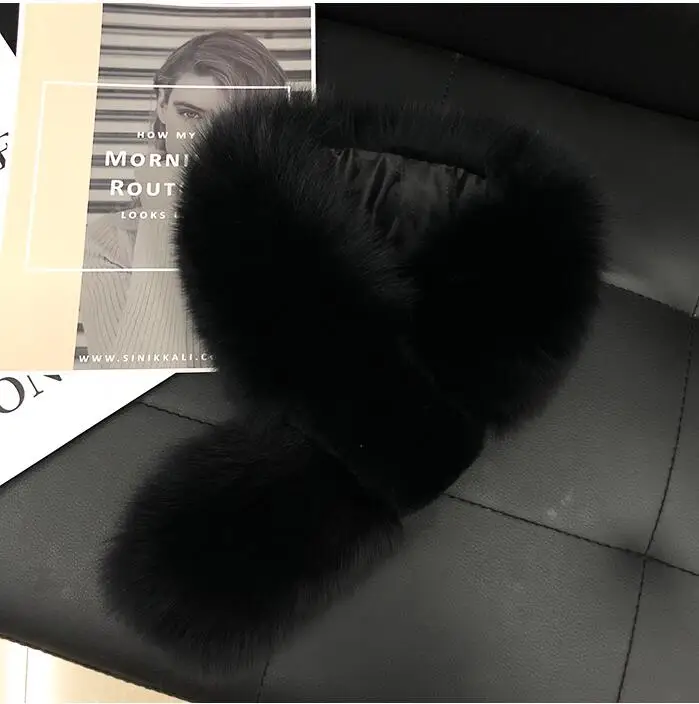 FXFURS настоящий Лисий мех шарф из меха кролика рекс натуральный Лисий Мех глушитель корейский Модный меховой воротник - Цвет: black