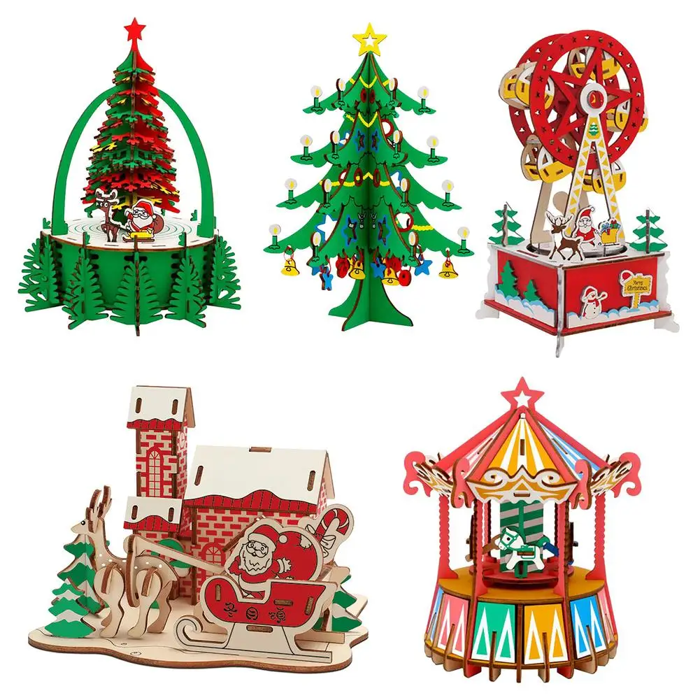 

Christmas Wooden 3D Puzzle For Children DIY Handmade Toys Home Decoration Christmas Gifts Christmas Theme Puzzles