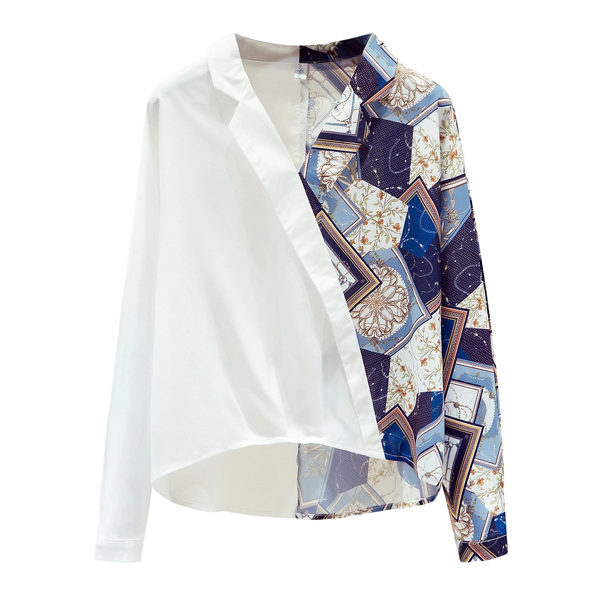 

Fashion Print Patchwrok Chiffon Shirt New 2021 Spring Autumn Long Sleeve Women Blouse Elegant Slim Office Lady Tops Clothing