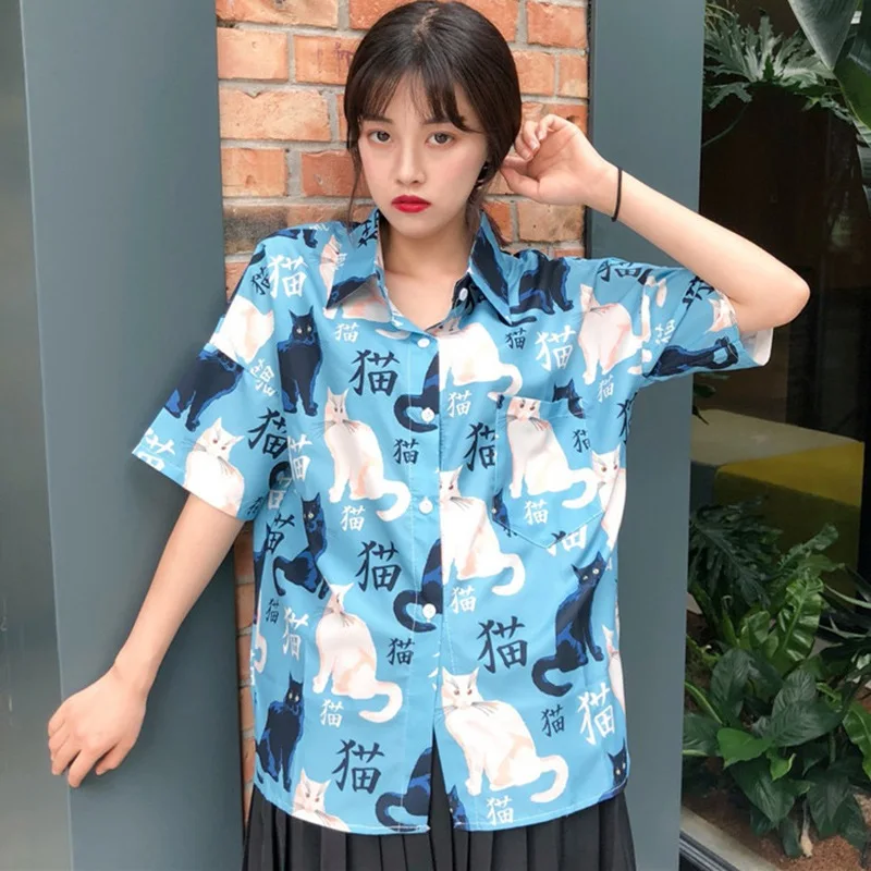 Женская Свободная блузка с коротким рукавом летняя милая принтом мультяшного