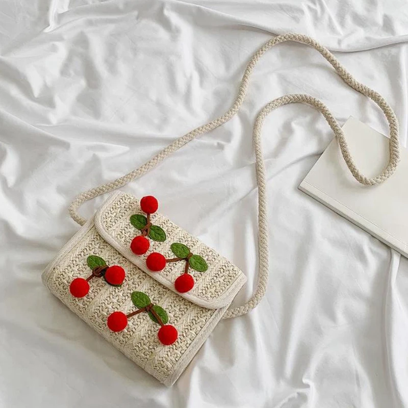 Летняя соломенная мессенджер с вишенкой женская сумка через плечо Ретро из