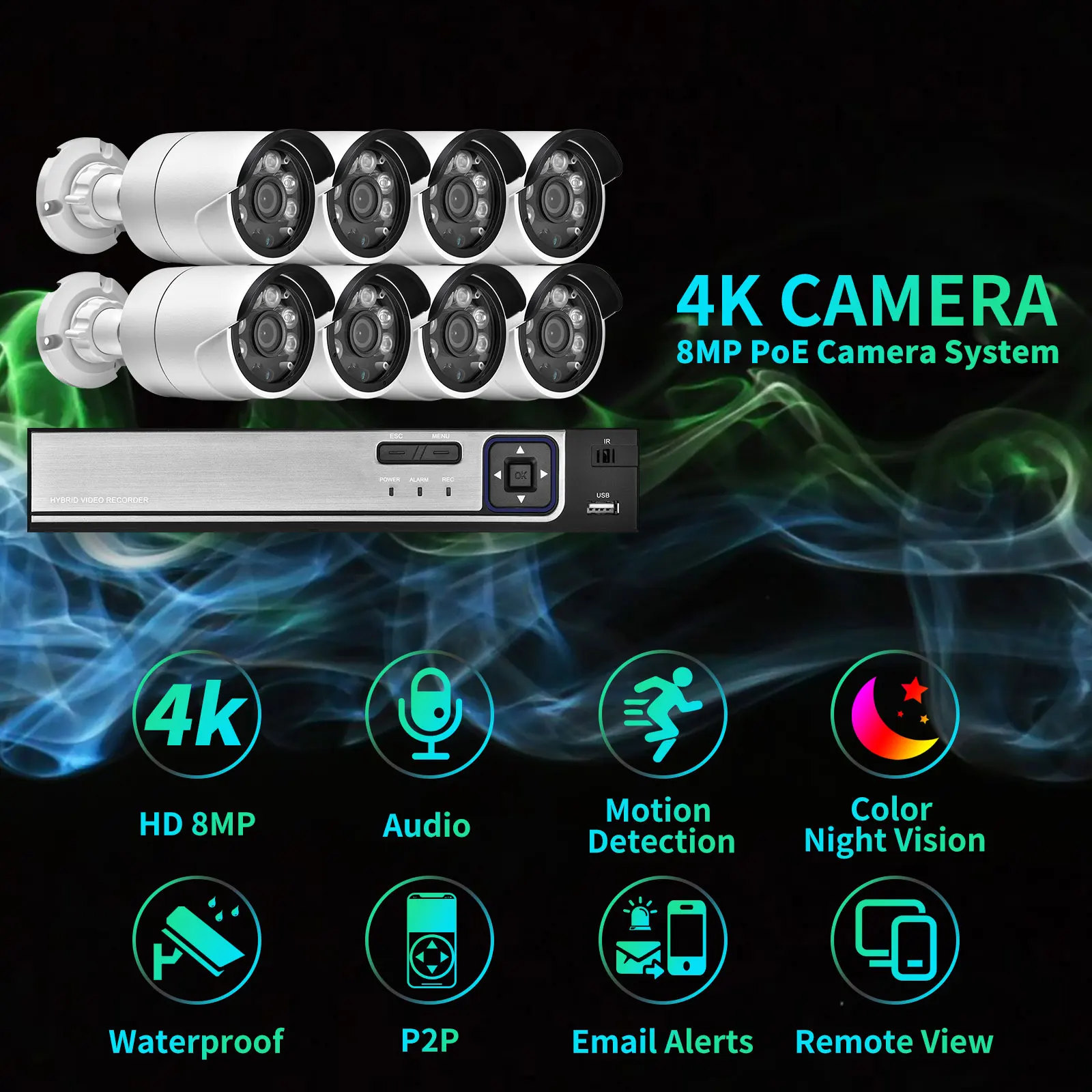 Купить Камера видеонаблюдения 4K Ultra HD 8 Мп, система с датчиком движения, цветным ночным видением, 8 каналов, POE, NVR, P2P IP-камера