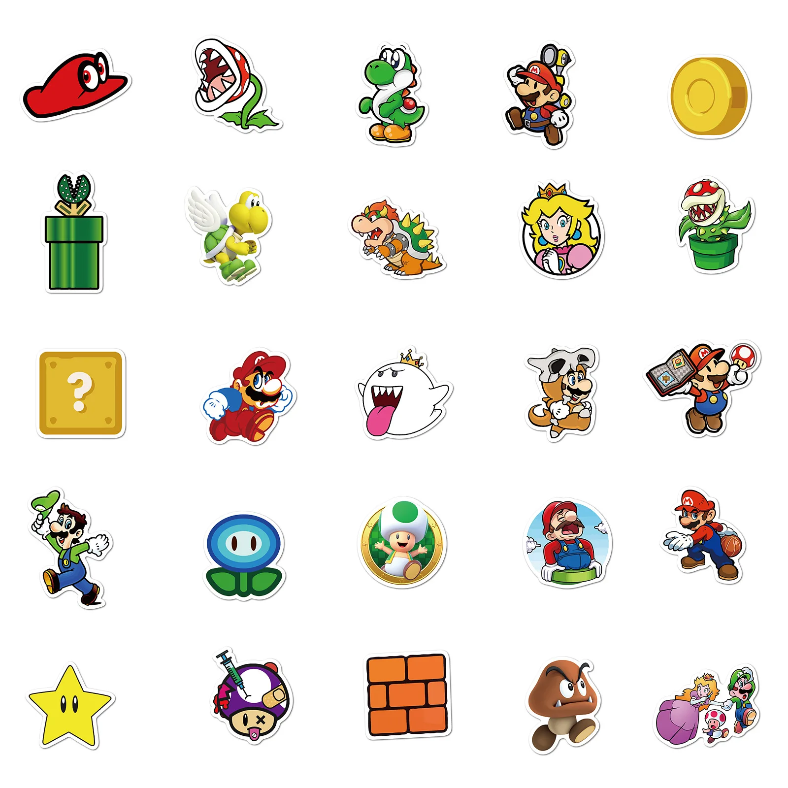 Pegatinas de Super Mario Bros 5/10/50 uds, dibujos animados, Luigi, moneda, Margarita, Peach, Toad, calcoman&iacute;a, Snowboard, port&aacute;til, equipaje, pegatina impermeable, regalos-4