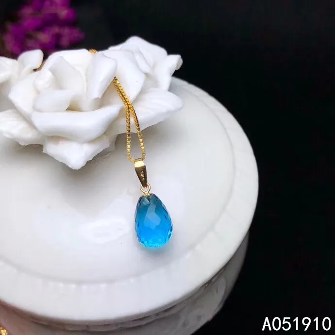 

KJJEAXCMYY boutique jewelry 18K gold inlaid natural gemstone blue Topaz female necklace pendant support test classic