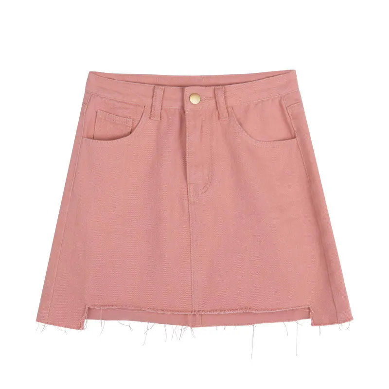 

2020 Summer Pink Short Mini Denim Skirts Womens Fashion Vintage Sexy High Wasited A-line Jean Skirts for Ladies Women Clothing
