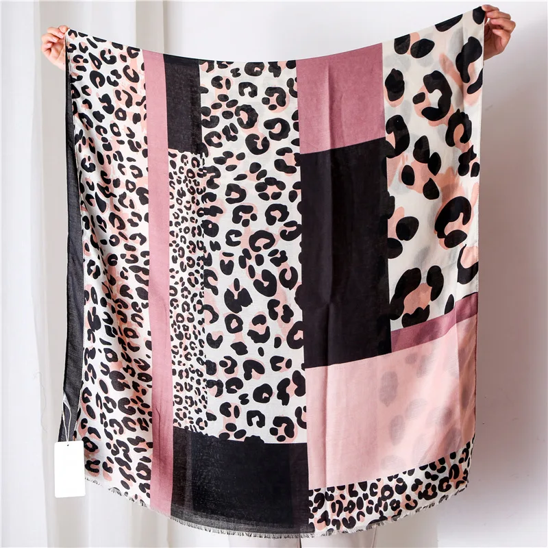 

2021 New Fashion Autumn Women Viscose Scarf Leopard Patchwork Beach Hijab Shawls and Wraps Female Foulards Echarpe Muslim Sjaal