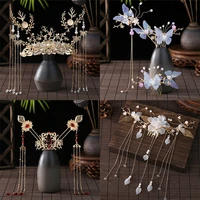 3pcs luxury hair accessories for women hair comb floret hanfu stepping tassel hair stick chinese style bride tiaras and crowns