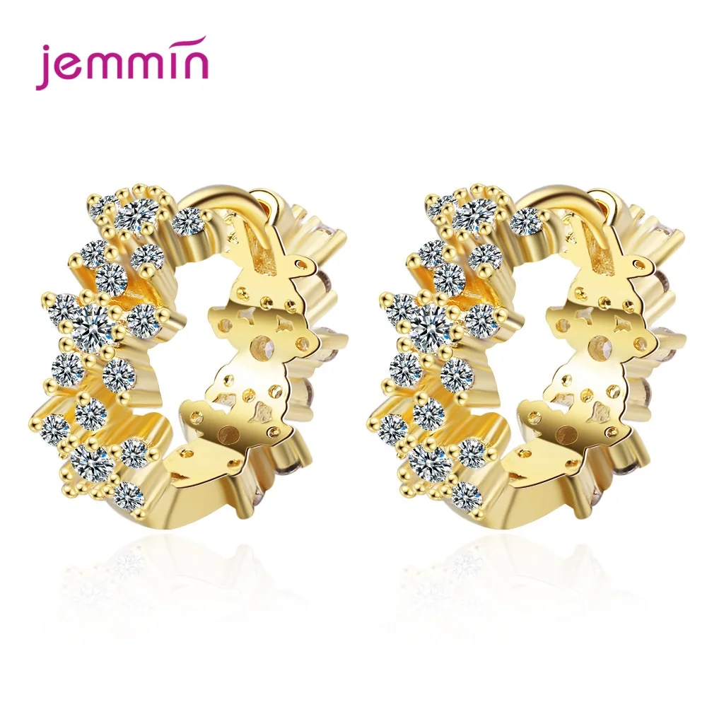 

925 Sterling Silver Cute Gold Crystal Earrings For Women Girls Wedding Trendy 2021 Fashion Jewelry Valentines Day Gift Wholesale
