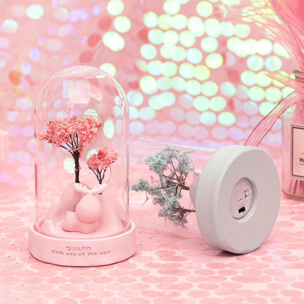 

2021 LED Cartoon Resin Night Light Guardian Deer Sakura flower Star lamp Romantic Bedroom Decor Boy Girl Kids Birthday Xmas Gift