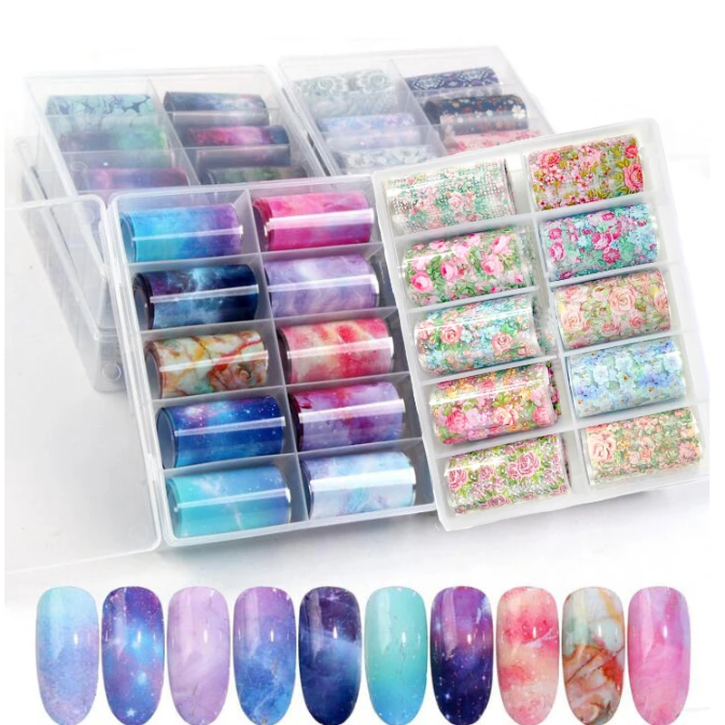 1 коробка 10 рулонов Голографическая фольга для ногтей Набор 2 5*100 см Цветок