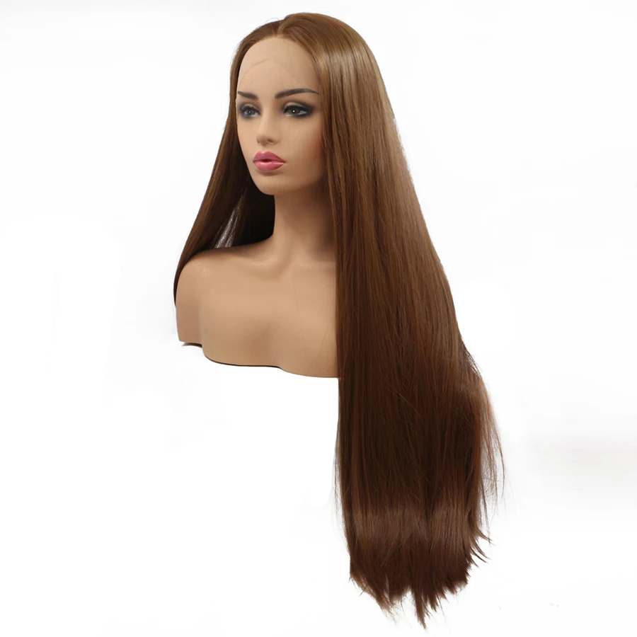 

Colored Chocolate Brown 24Inch Straight Lace Front Wig #4 Transparent Lace Frontal Wigs Bone Straight Synthetic Wig