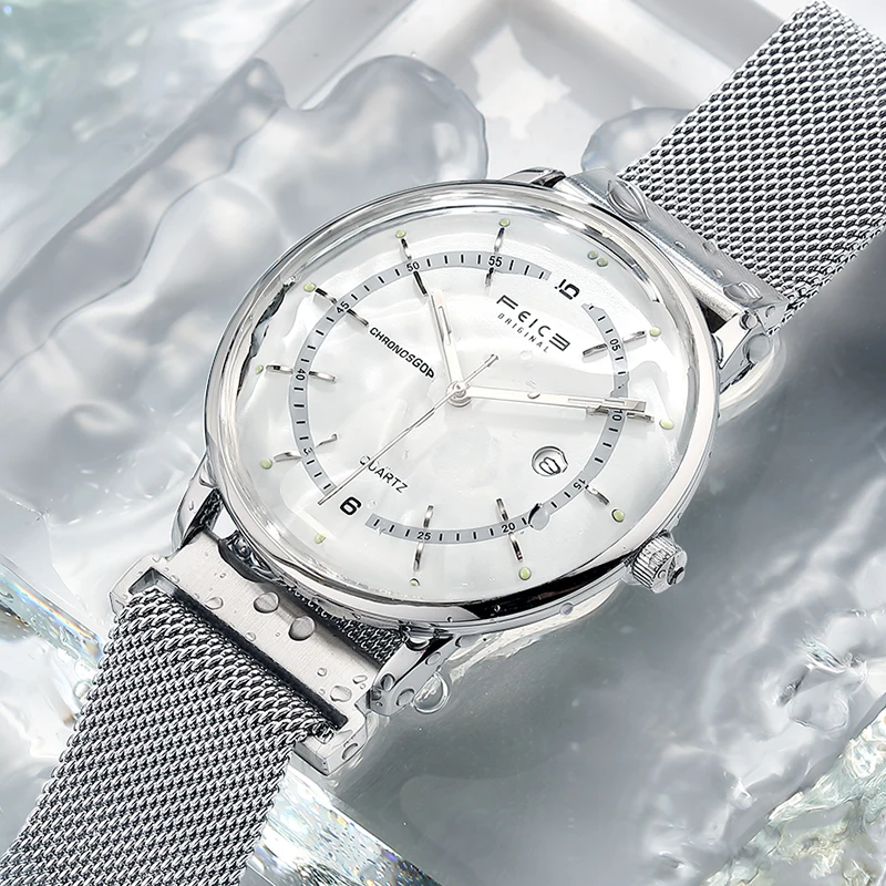

FEICE Man Quartz Clock 2.5D Mineral Crystal Wristwatch Men's Fashion Casual Dress Watch Waterproof Elegant Analog Watch FS166