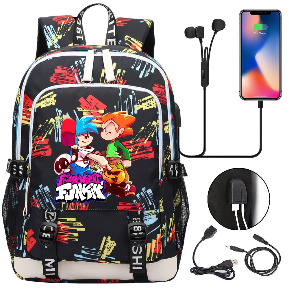 hot friday night funkin school bags for teenager usb charging laptop backpack boys girls student book bag mochila travel bag free global shipping