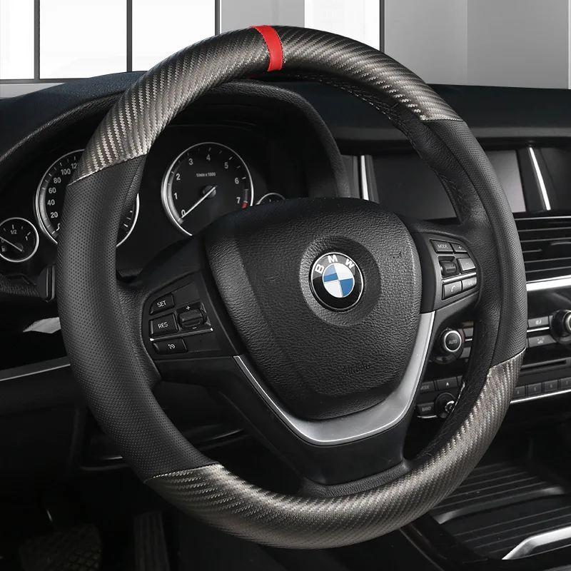 

Car Steering Wheel Cover Carbon Fiber Breathable Perforated Leather For All Seasons D Type/Round Steering Wheel Cover