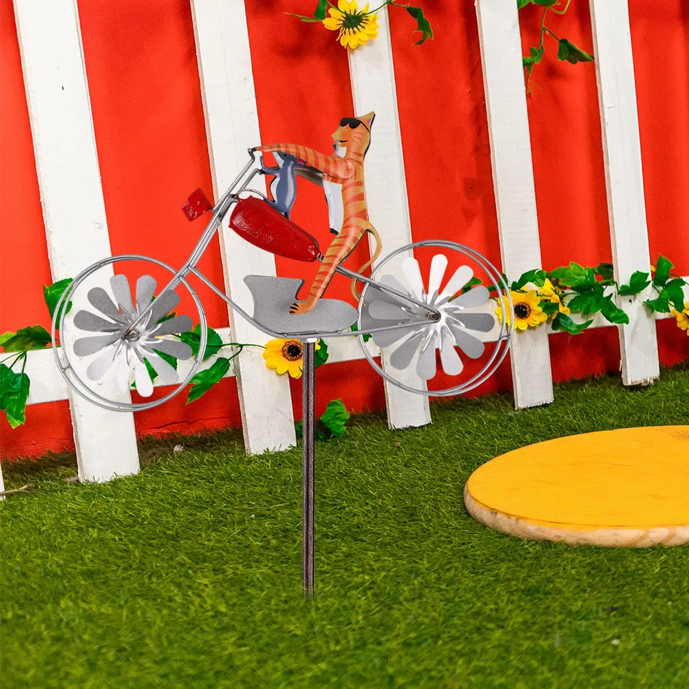 

Wrought Iron Stake Windmill Courtyard Garden Animal Riding Metal Wind Spinner Outdoor Pinwheel Windmill Toys Handicraft