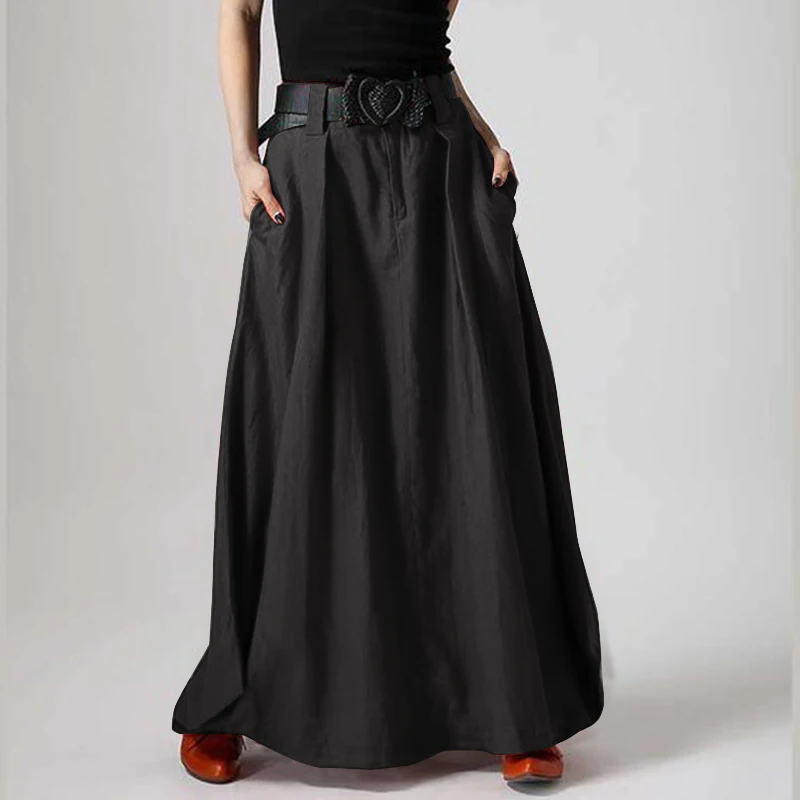 ZANZEA Женская длинная богемная юбка макси на молнии негабаритная однотонная