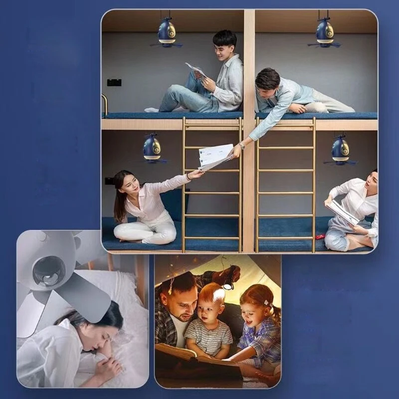 

7inch USB Rechargeable Ceiling Fan Smart App Control Timer LED Lamp 4 Speed Fan for Camper Outdoor Bedroom Tent