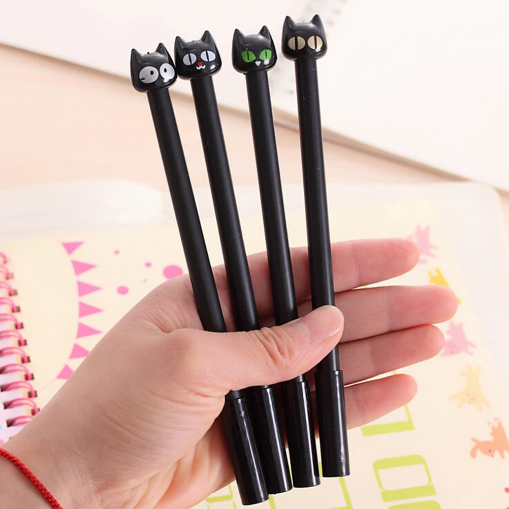 

4 шт./лот кавайная мультяшная пластиковая гелевая ручка с черным котом ручки для детей студентов креативный подарок школьные принадлежност...