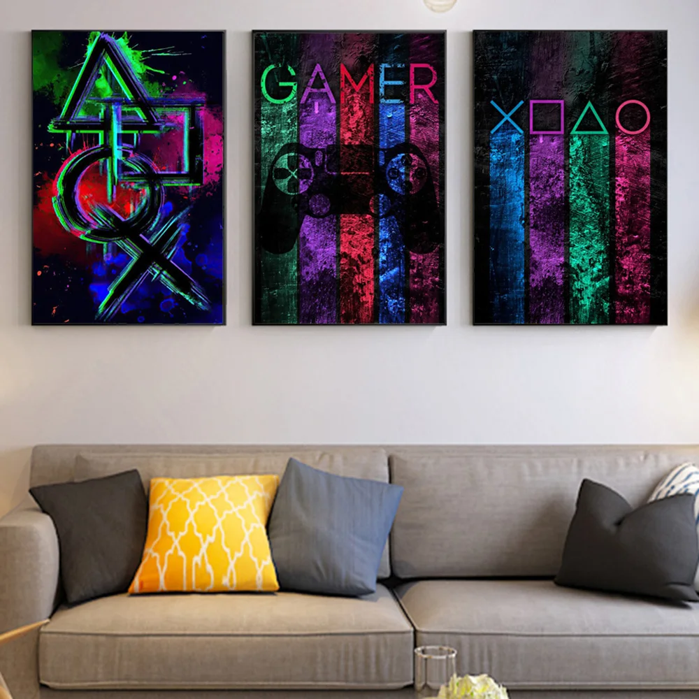 

Abstract Watercolour Gamer Posters And Prints Gamepad Buttons Canvas Wall Art Painting Decor For Living Room Mural Pictures