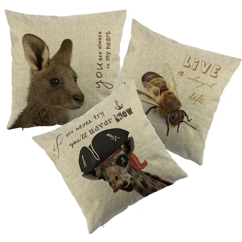 

3D Printed Animal Cushion Cover Colorful Kangaroo Bee Home Sofa Car Pillow Case Decorative Cartoon Pirate Giraffe Pillow Case