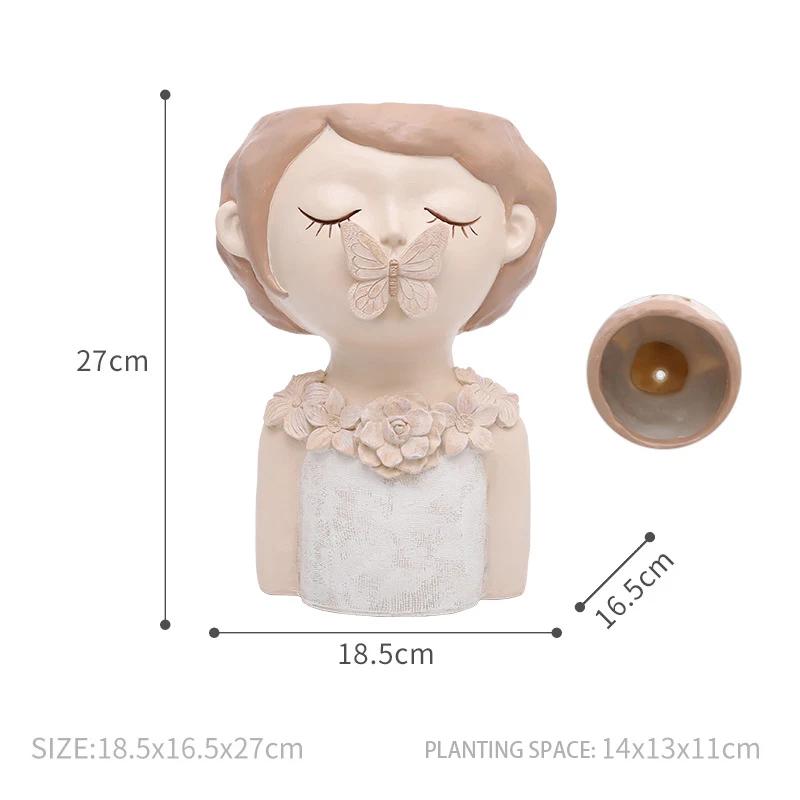 

Nordic Style Resin Vase Flower Pot Flower Arrangement Cute Girl Sculpture Desktop Art Bonsai Plant Pot Home Decoration