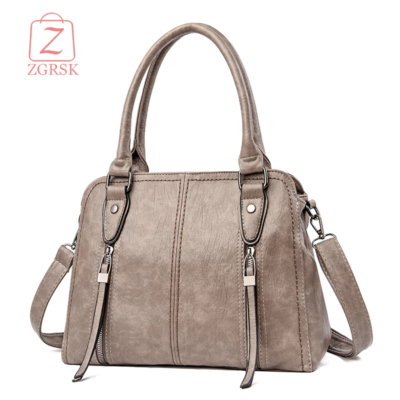 

Fashion Double Zipper Design Women Handbags High Quality PU Leather Ladies Shoulder Bags Large Capacity Female Top-handle Bags