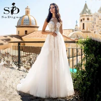 sodigne ivory tulle wedding dress v neck lace appliques princess bridal gowns plus size boho wedding gown vestido de noiva