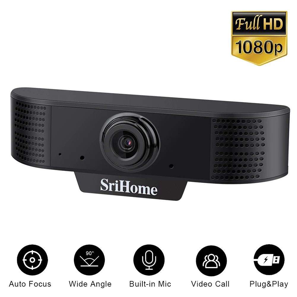 

1080P HD Autofocus Webcam Conference Video Calling Computer Camera with Microphone for Laptop Desktop+Mini Tripod Mount Adapter