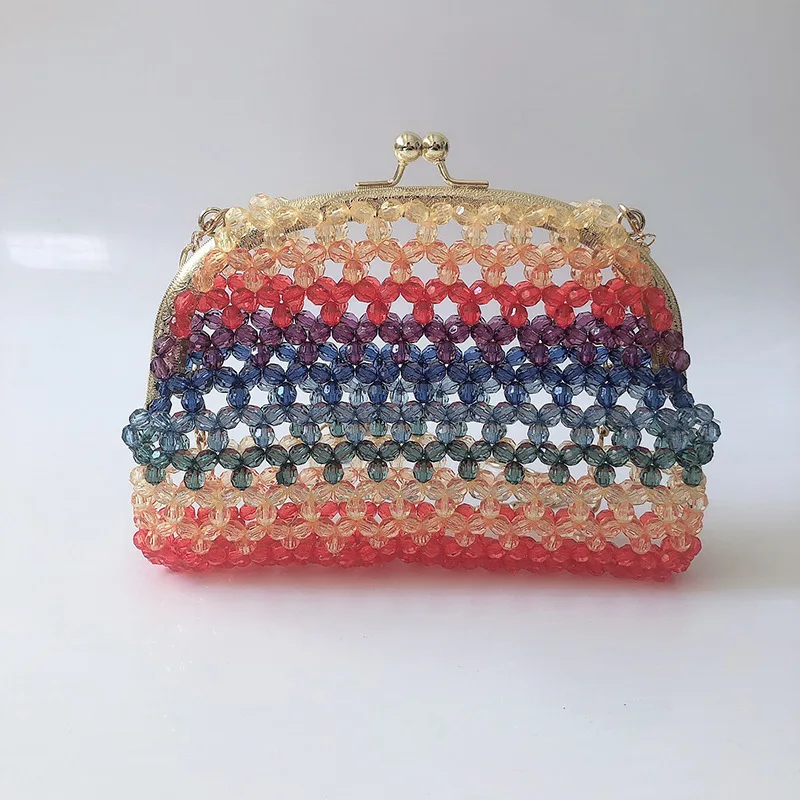 Женская прозрачная сумка с перламутровыми бусинами популярная на клипсе цветная