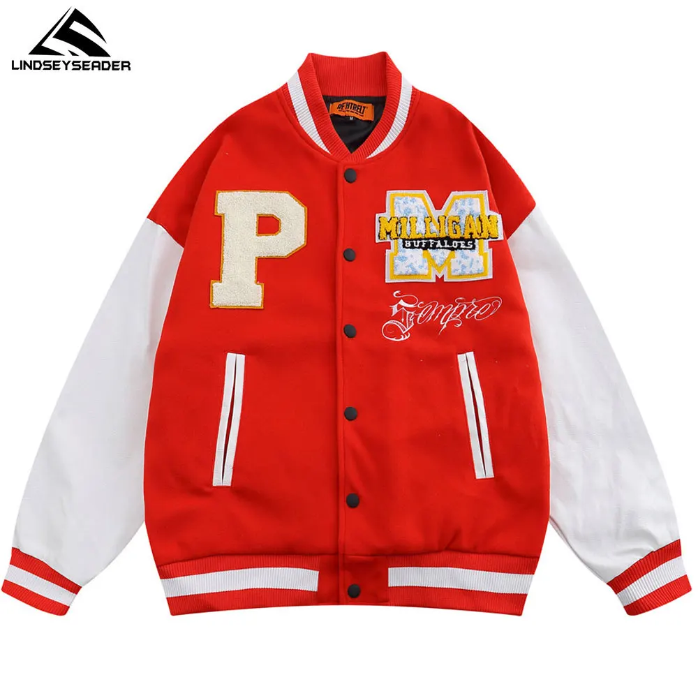 

Jacket for Men Women Embroidery Pu Leather Sleeve Varsity Streetwear Harajuku Baseball Jacket Autumn Cotton Casual Coat Clothing