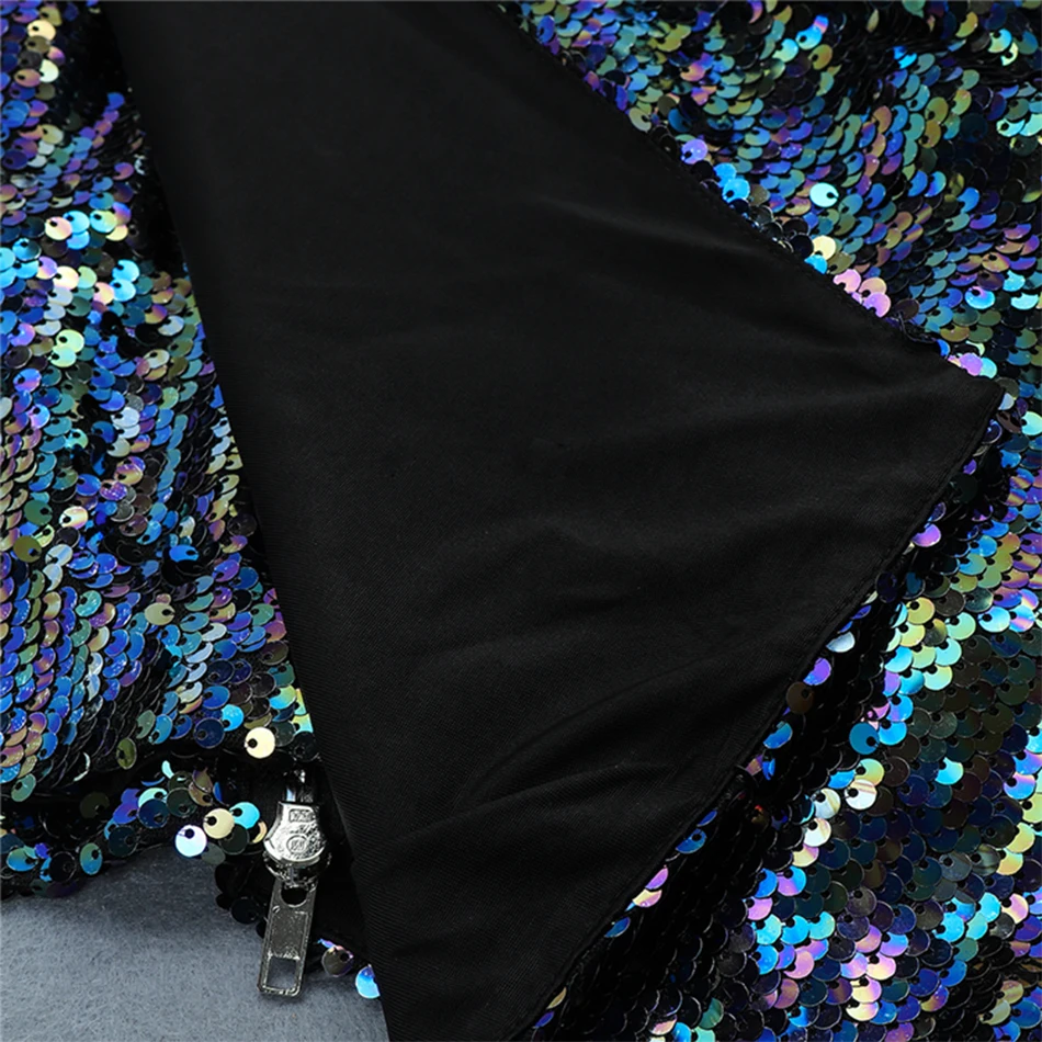 

Modphy 2020 Spring New Sequin Mini Dress Women's Sexy Round Neck Long Sleeve Draped Bodycon Dress Club Evening Party Vestidos