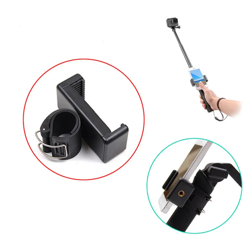 

Mobile Phone Clip Mount Bracket Adapter APP Cell Phone Holder for GoPro Hero 7 6 5 4 Selfie Stick 3 Way Monopod Extend Pole