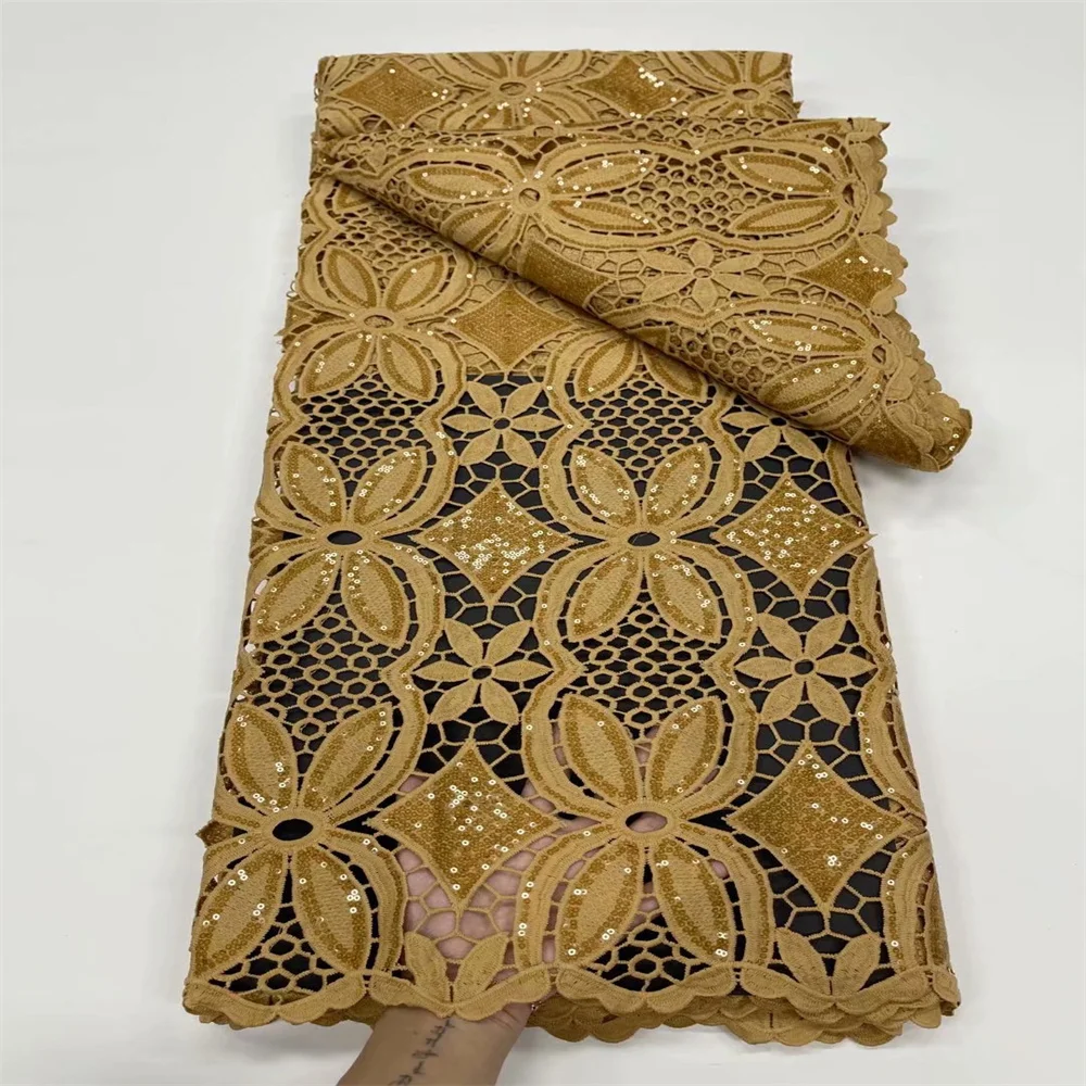 

Latest African Guipure Lace Fabric 2021 High Quality Lace French Milk Silk Lace Fabric With Sequins For Nigerian Party Dress