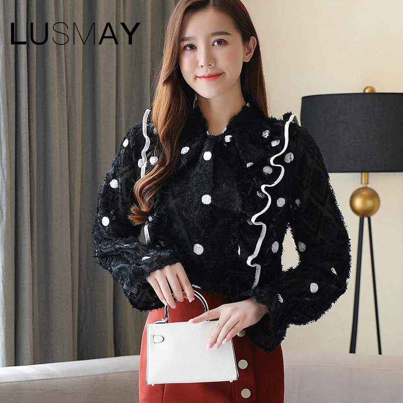 Корейская Повседневная рубашка в горошек Женская весенне-летняя шифоновая