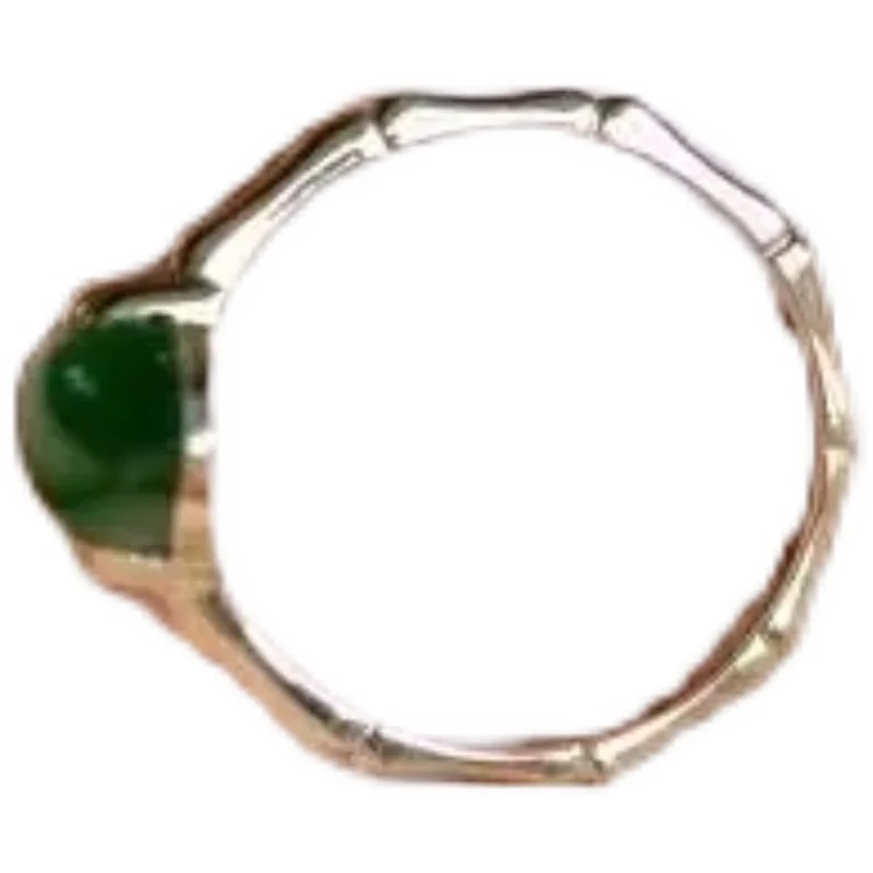 

Bamboo Ring/Rare Glass Body Full Ice Transparent Cat Eye Chalcedony Egg Surface S925 Sterling Silver Inlaid Chic All-Match