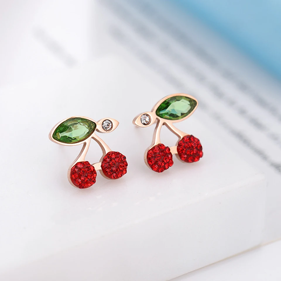 Красная вишня циркон серьги гвоздики титановая инкрустация из нержавеющей стали