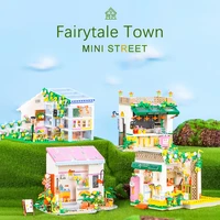 fairytale town street building blocks coffee store dessert shop florist model mini assembled brick puzzle toy gift for boy girl