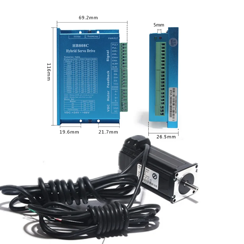 Nema23 Драйвер шагового двигателя с замкнутым циклом 2.2Nm 314Oz.in 57 мм DC DSP 2PH 2NM Kit Hybird