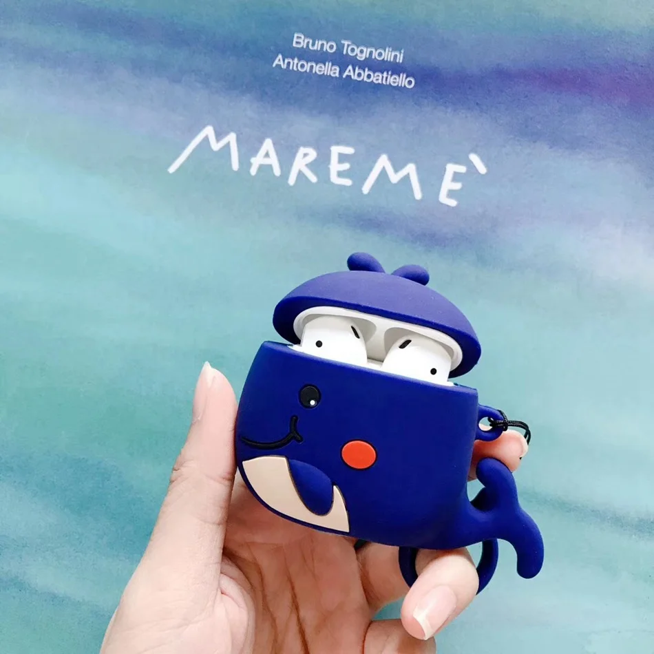 Navy Whale Для AirPods случае 3D мультяшный наушник чехол для Apple Airpods 2 забавные интимные аксессуары защитную крышку с палец кольцо ремень - Цвет: Navy Whale