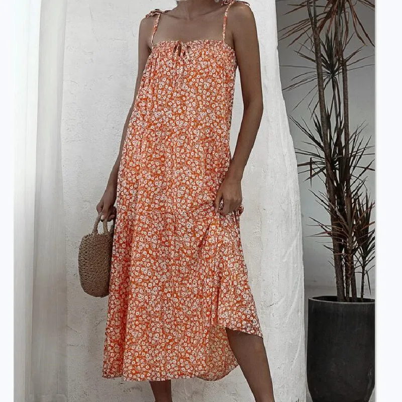 

Bohemian Fashion Women Print Maxi Dress Casual 2020 Sexy Spaghetti Straps Loose Women Dress