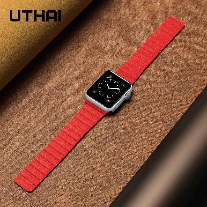 Утхай B09 кожаная Петля ремешок для наручных часов iWatch 3/2/1 38 мм 42 Магнитная Apple Watch