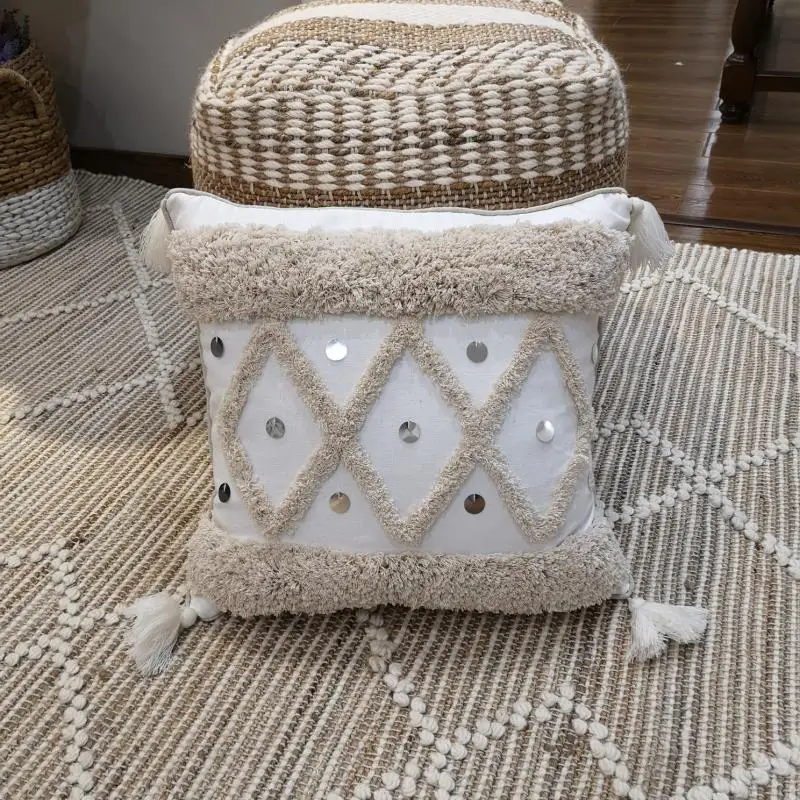 Белая холщовая наволочка с геометрической вышивкой домашний декор Женская
